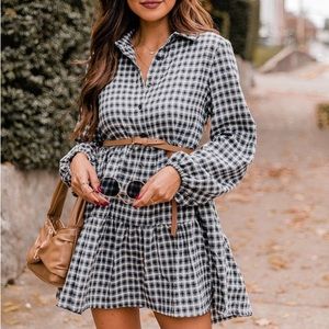 PINK LILY Plaid Ruffle Hem Smock Dress Button Down Size Small